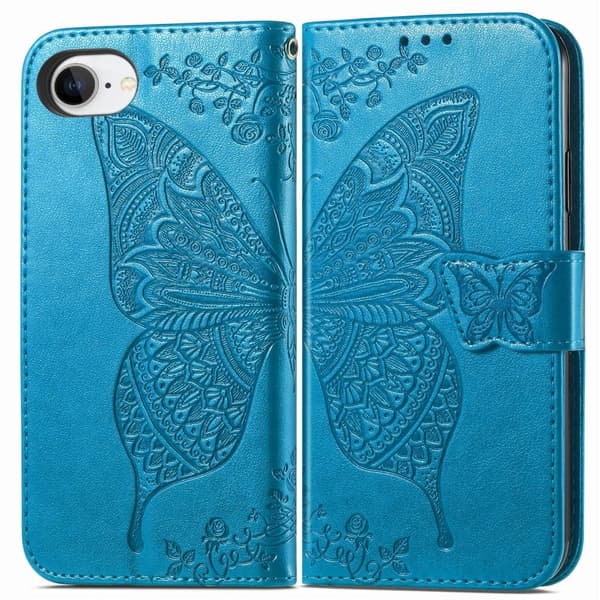 iPhone 16e Fodral Med Fjäril Tryck Blå