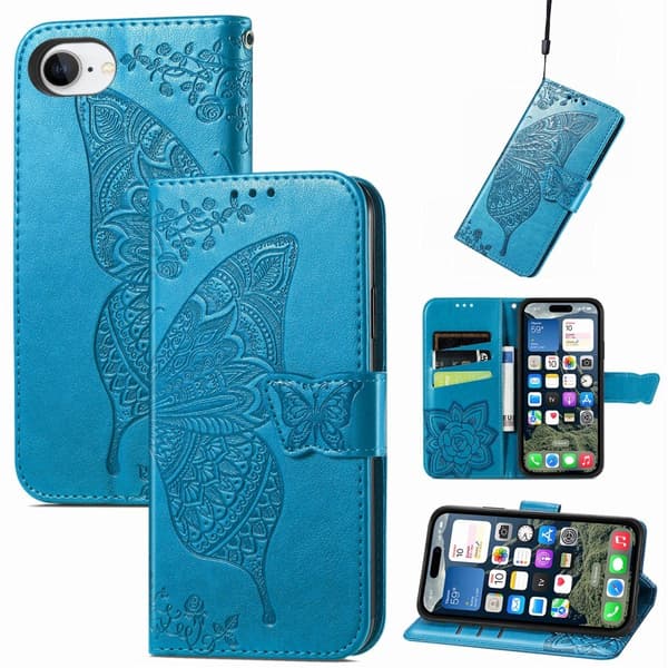 iPhone 16e Fodral Med Fjäril Tryck Blå