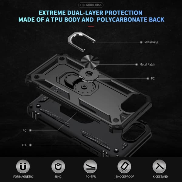 iPhone 16e Skal Shockproof Hybrid Ring Svart