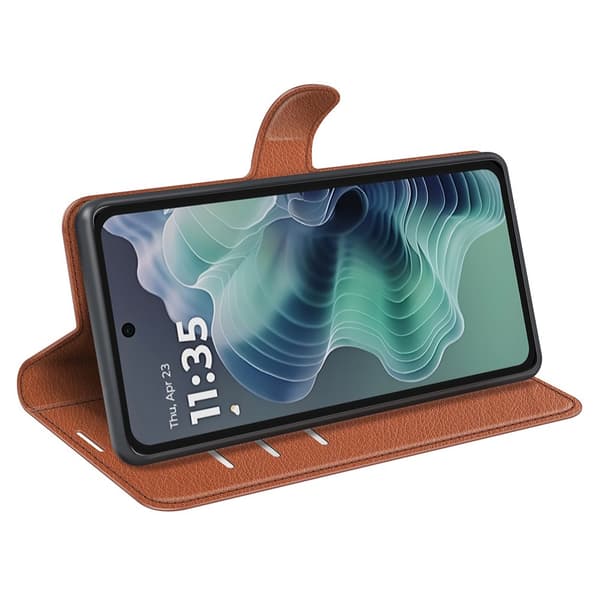 Motorola Moto G35 5G Fodral Litchi Läder Brun