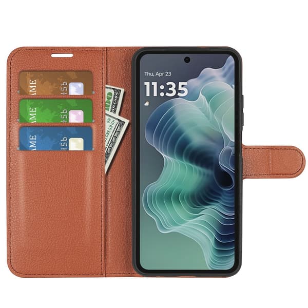 Motorola Moto G35 5G Fodral Litchi Läder Brun