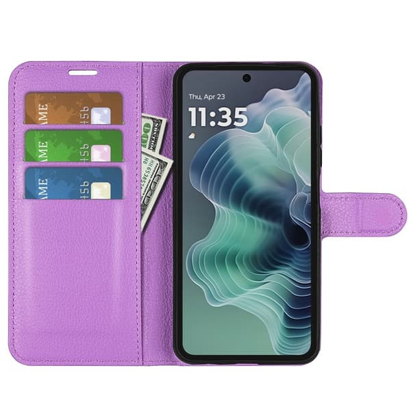 Motorola Moto G35 5G Fodral Litchi Läder Lila