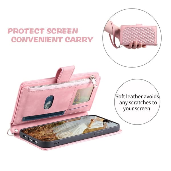 Motorola Moto G35 5G Plånboksfodral Rhombus Läder Rosa