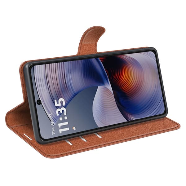Motorola Moto G55 5G Fodral Litchi Läder Brun