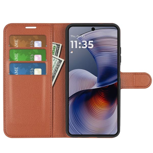 Motorola Moto G55 5G Fodral Litchi Läder Brun