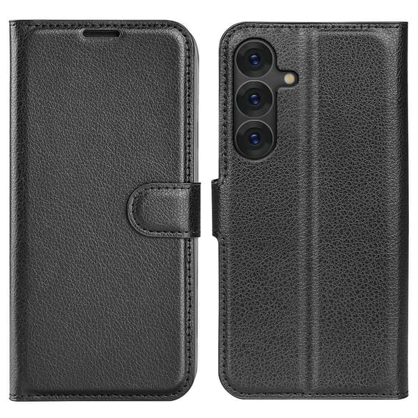 Samsung Galaxy S25 Plus Fodral Litchi Läder Svart