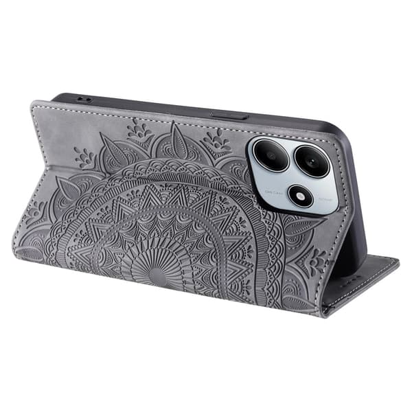 Xiaomi Redmi Note 14 4G Fodral Flip Mandala Läder Grå