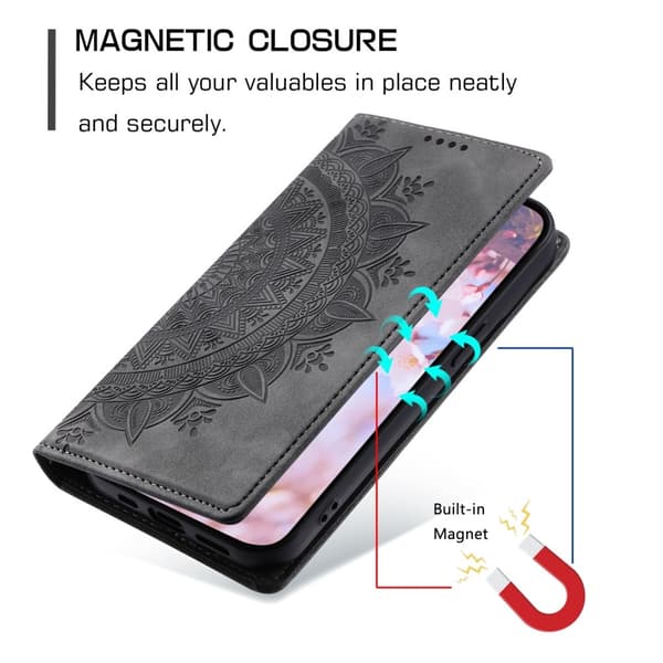 Xiaomi Redmi Note 14 4G Fodral Flip Mandala Läder Grå