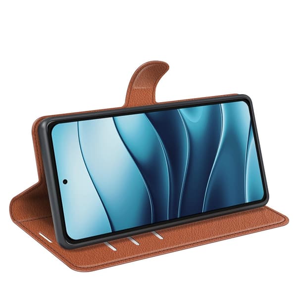 Xiaomi Redmi Note 14 4G Fodral Litchi Läder Brun