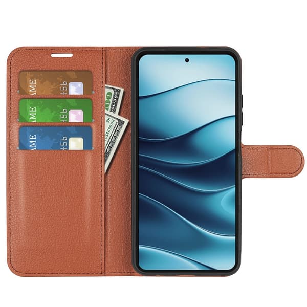 Xiaomi Redmi Note 14 4G Fodral Litchi Läder Brun
