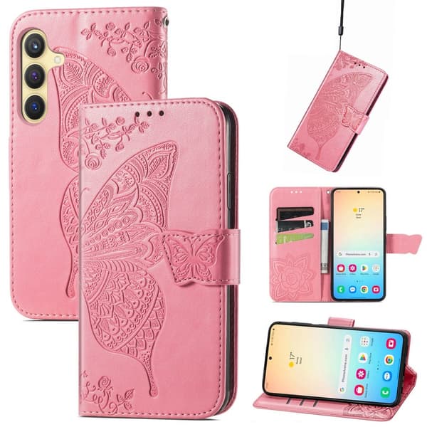 Samsung Galaxy S25 Plus Fodral Med Fjäril Tryck Rosa