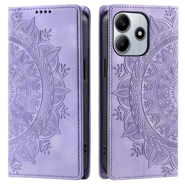Xiaomi Redmi Note 14 4G Fodral Flip Mandala Läder Lila