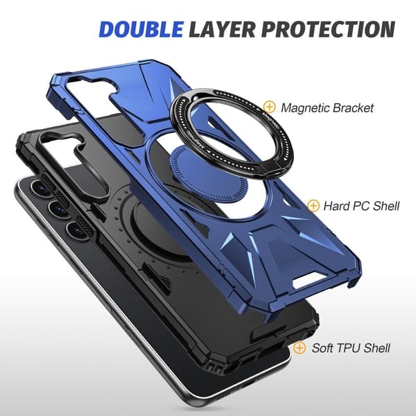 Samsung Galaxy S25/S24 Skal MagSafe Kickstand Hybrid Blå