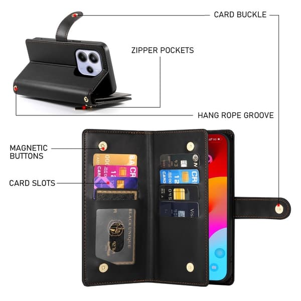 Xiaomi Redmi Note 14 4G Fodral Multifunktionell Svart