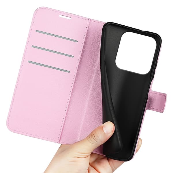 Xiaomi Redmi Note 14 5G Fodral Litchi Läder Ljus Rosa
