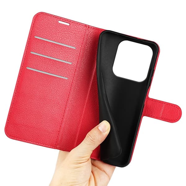 Xiaomi Redmi Note 14 4G Fodral Litchi Läder Röd