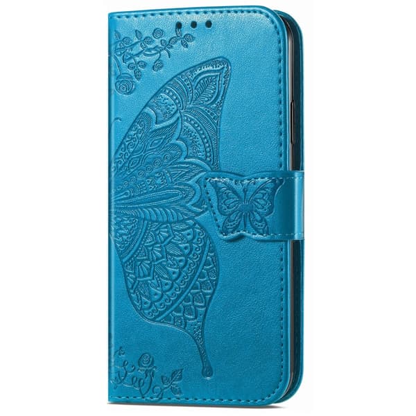 Xiaomi Redmi Note 14 5G Fodral Läder Fjäril Tryck Blå