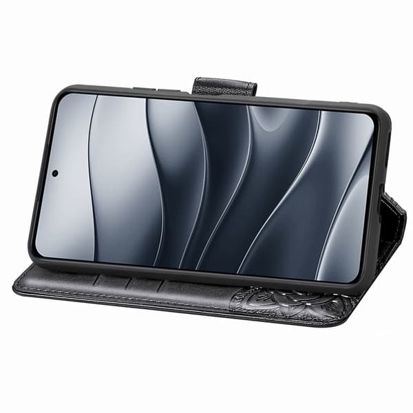 Xiaomi Redmi Note 14 5G Fodral Läder Fjäril Tryck Svart