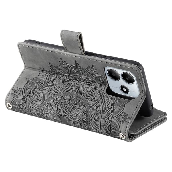 Xiaomi Redmi Note 14 5G Fodral Mandala Läder Grå
