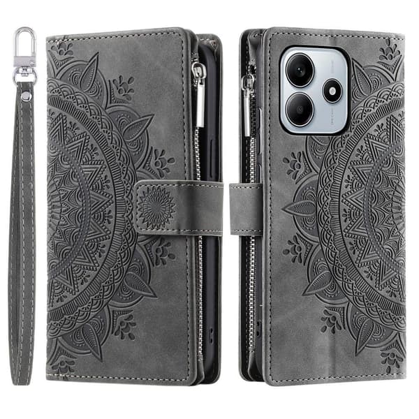 Xiaomi Redmi Note 14 5G Fodral Mandala Läder Grå