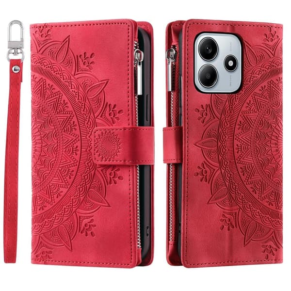 Xiaomi Redmi Note 14 5G Fodral Mandala Läder Röd