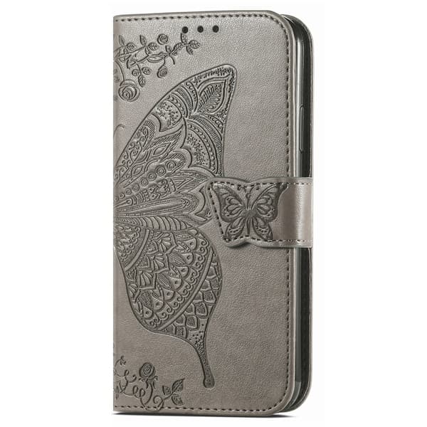 Xiaomi Redmi Note 14 5G Fodral Läder Fjäril Tryck Grå