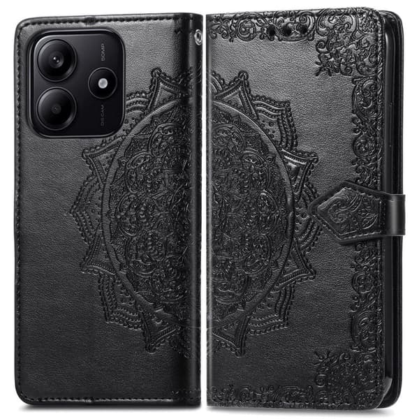 Xiaomi Redmi Note 14 5G Fodral Läder Mandala Tryck Svart