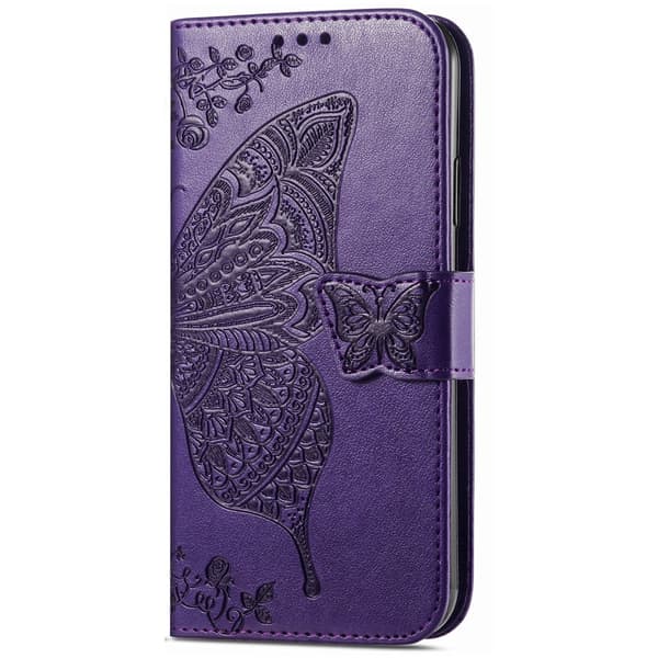 Xiaomi Redmi Note 14 5G Fodral Läder Fjäril Tryck Mörk Lila