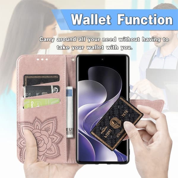 Xiaomi Redmi Note 14 Pro 5G Fodral Läder Fjäril Tryck Roséguld