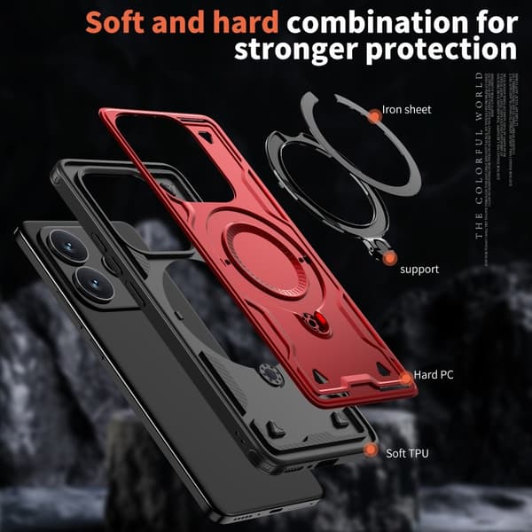 Xiaomi Redmi Note 14 5G Skal MagSafe Kickstand Hybrid Röd