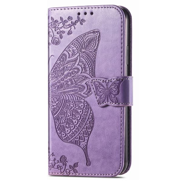 Xiaomi Redmi Note 14 Pro 5G Fodral Läder Fjäril Tryck Lila