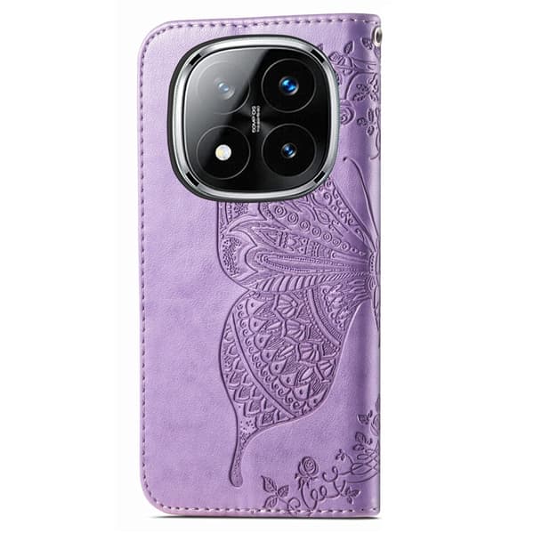 Xiaomi Redmi Note 14 Pro 5G Fodral Läder Fjäril Tryck Lila