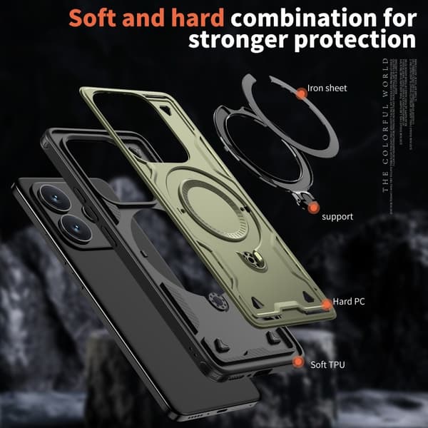 Xiaomi Redmi Note 14 5G Skal MagSafe Kickstand Hybrid Grön