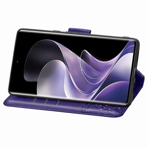 Xiaomi Redmi Note 14 Pro 5G Fodral Läder Fjäril Tryck Mörk Lila