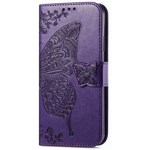 Xiaomi Redmi Note 14 Pro 5G Fodral Läder Fjäril Tryck Mörk Lila