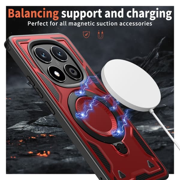 Xiaomi Redmi Note 14 Pro 5G Skal MagSafe Kickstand Hybrid Röd