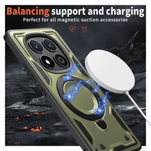 Xiaomi Redmi Note 14 Pro 5G Skal MagSafe Kickstand Hybrid Grön