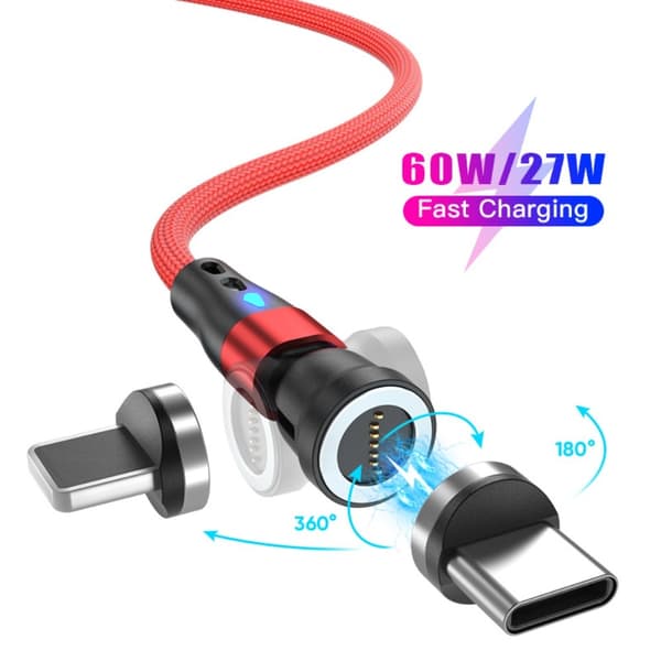 ENKAY 1 m 2in1 PD 60W USB-C - Lightning/USB-C 360° Magnetkabel