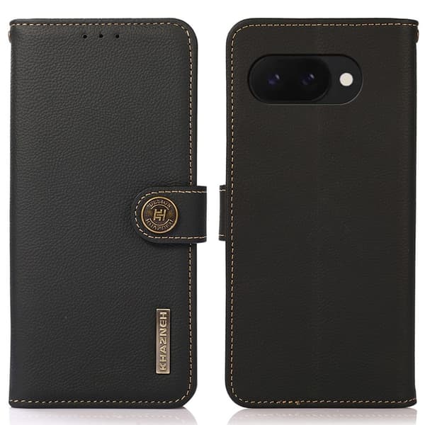 KHAZNEH Google Pixel 9a Fodral Äkta Läder Svart