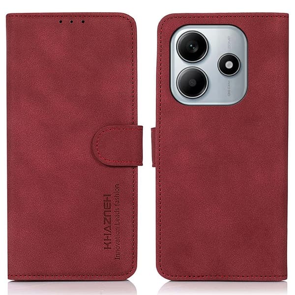 KHAZNEH Xiaomi Redmi Note 14 4G Fodral Retro Läder Röd