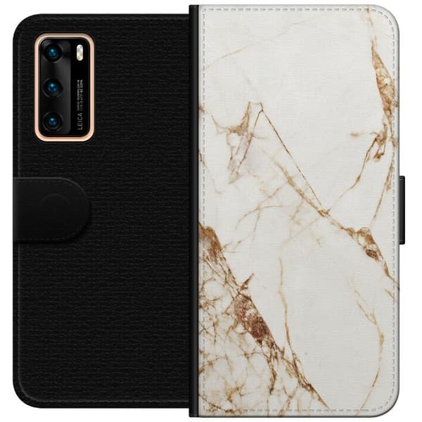 Huawei P40 Tegnebogsetui Hvid marmor