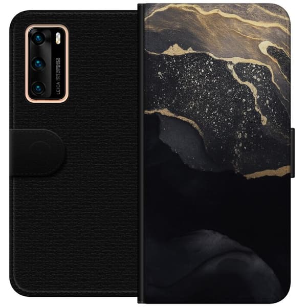 Huawei P40 Lompakkokotelo Musta kulta abstrakti
