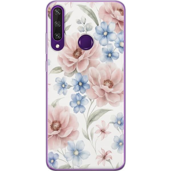 Huawei Y6p Gennemsigtig cover Romantiske blomster