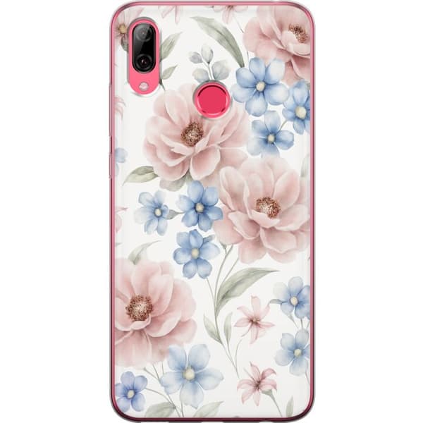 Huawei Y7 (2019) Genomskinligt Skal Romantiska blommor