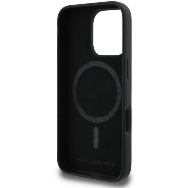 Karl Lagerfeld Liquid Silicone Dubbelhuvud MagSafe Bakskydd för iPhone 16 Pro Max Svart