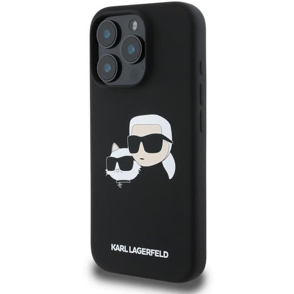 Karl Lagerfeld Liquid Silicone Dubbelhuvud MagSafe Bakskydd för iPhone 16 Pro Max Svart