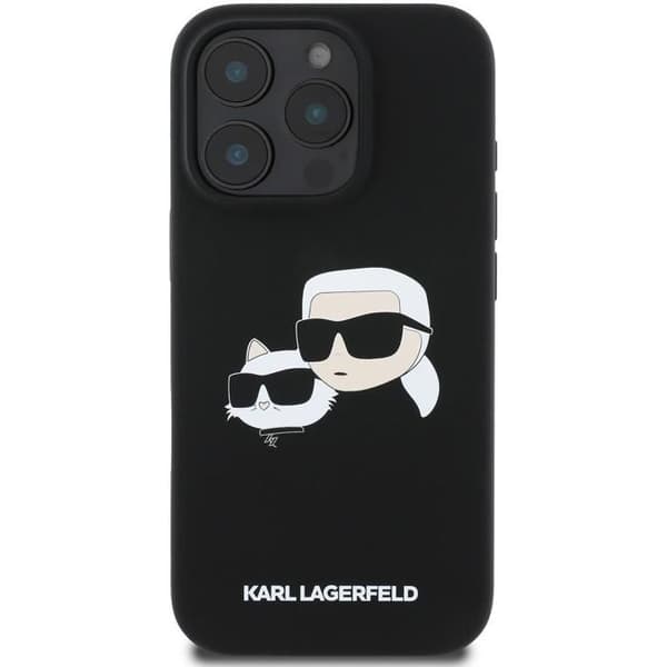 Karl Lagerfeld Liquid Silicone Dubbelhuvud MagSafe Bakskydd för iPhone 16 Pro Max Svart