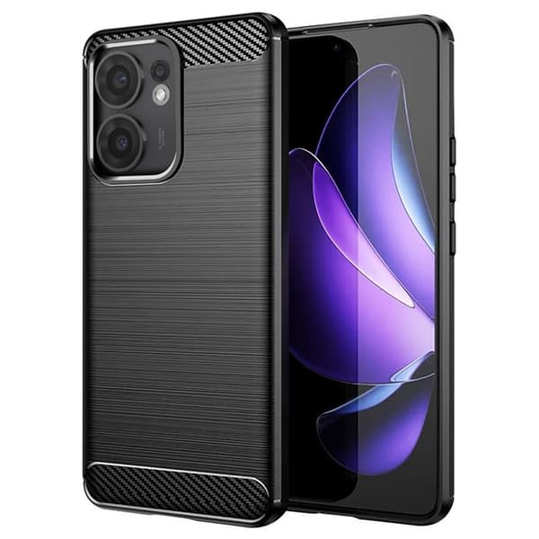 Coque för Oppo Reno 13 F och 13 FS Silikon Design Kolfiber Borstad Svart