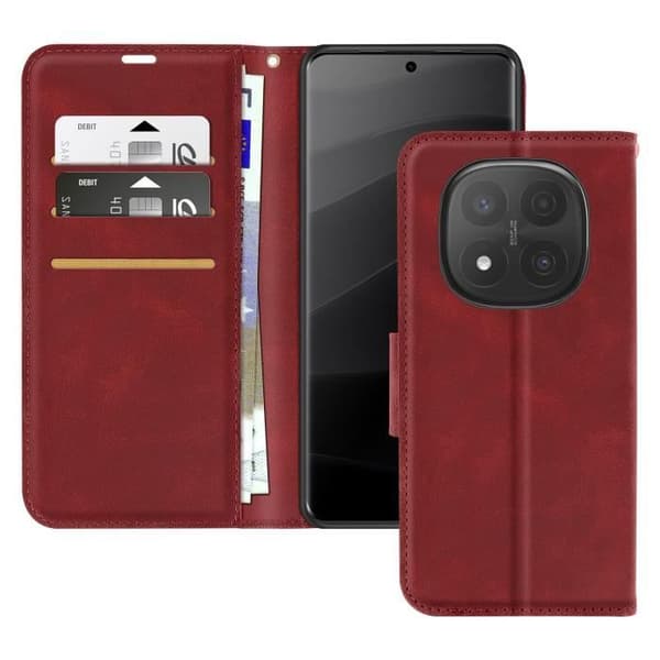 Fodral för Redmi Note 14 Pro och 14 Pro Plus Plånbok Dragkedja Bordeaux
