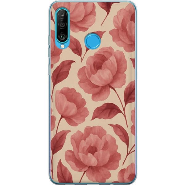 Huawei P30 lite Gjennomsiktig deksel Rose Blomst